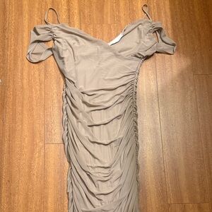 Elegant Tan Ruched Dress SEE PHOTOS